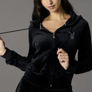 Playboy Black Velour Tracksuit Hoodie